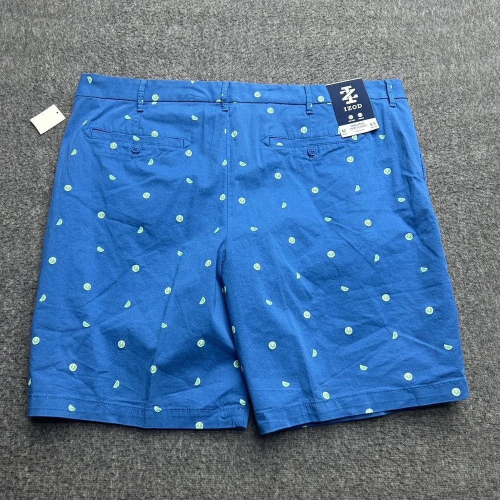 Izod Mens Shorts Harborside Limes Blue Cotton Classic Fit 42x9.5 Resort‎ Cruise